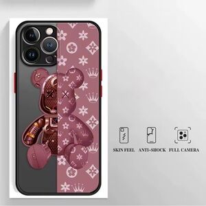 iPhone 16 Pro Max Case 3D Bear Burgundy Red Shockproof Cute Luxury
